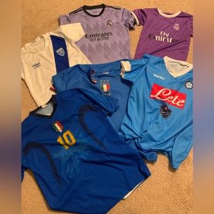 Lot of soccer jerseys